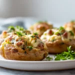 Täytetyt perunat joulukinkun kanssa airfryerissa, herkullinen ja kauniisti paistunut ruoka