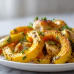 Talvikurpitsa ja kana airfryerissa, herkullinen ja terveellinen ruoka.