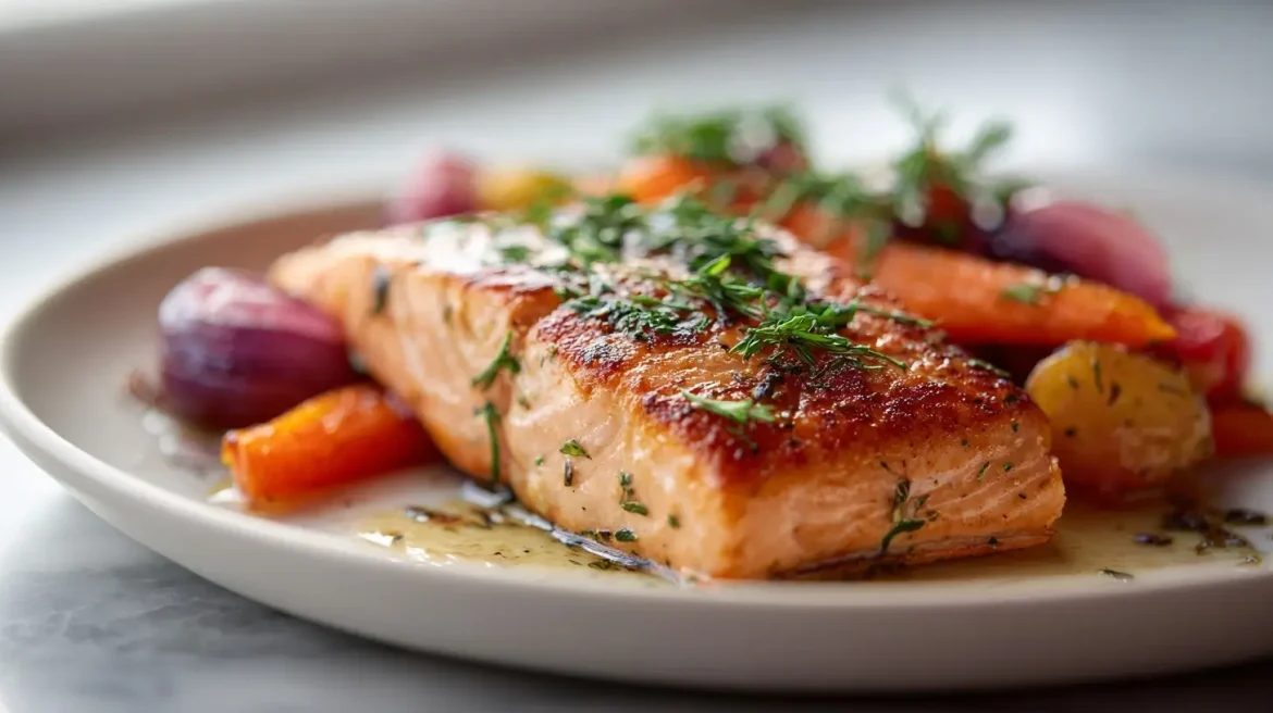 Grillattua kirjolohia juureksin airfryerissa, herkullinen ja terveellinen annos.