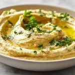 Kikhernekastike airfryerissa, täynnä makua ja väriä lautasella.