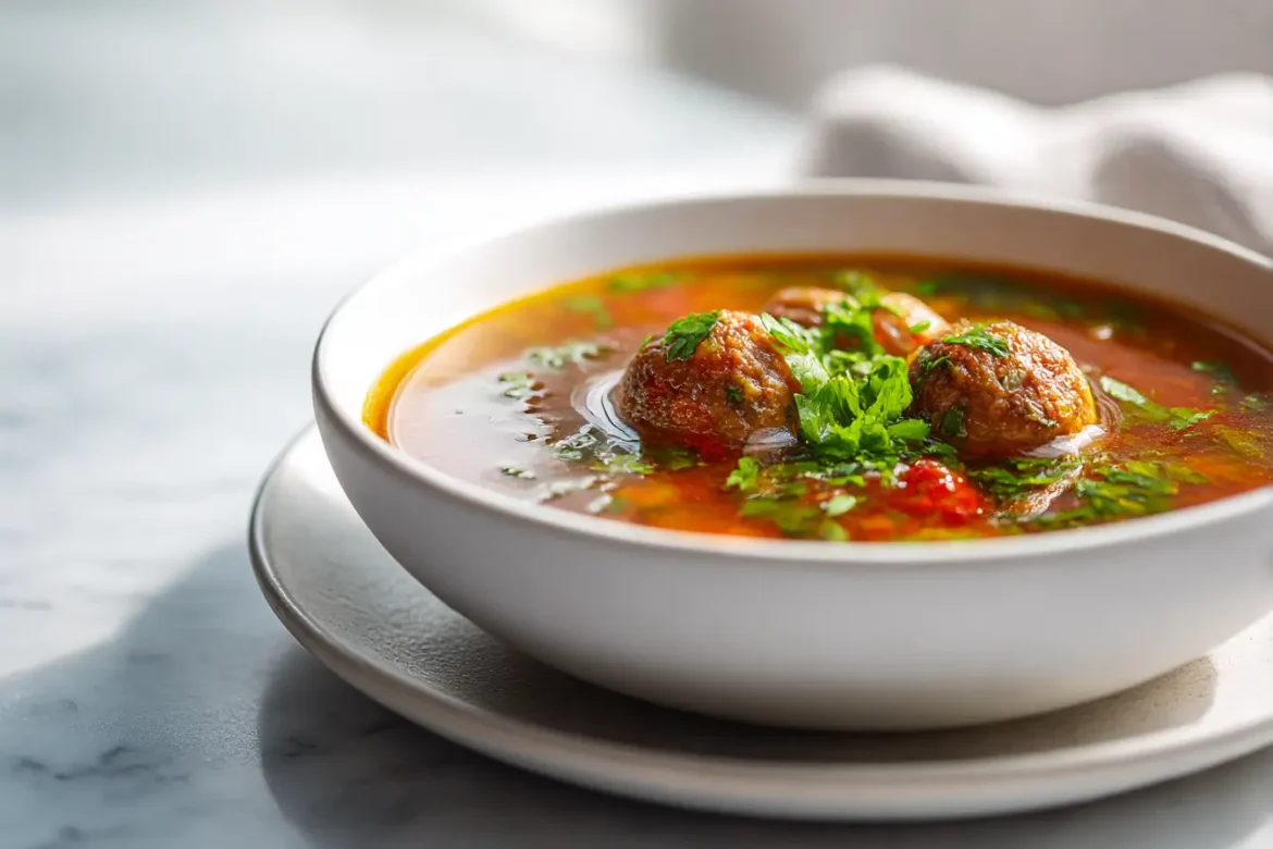 Ihana lihapullakeitto airfryerissa, täynnä makua ja lämpöä.