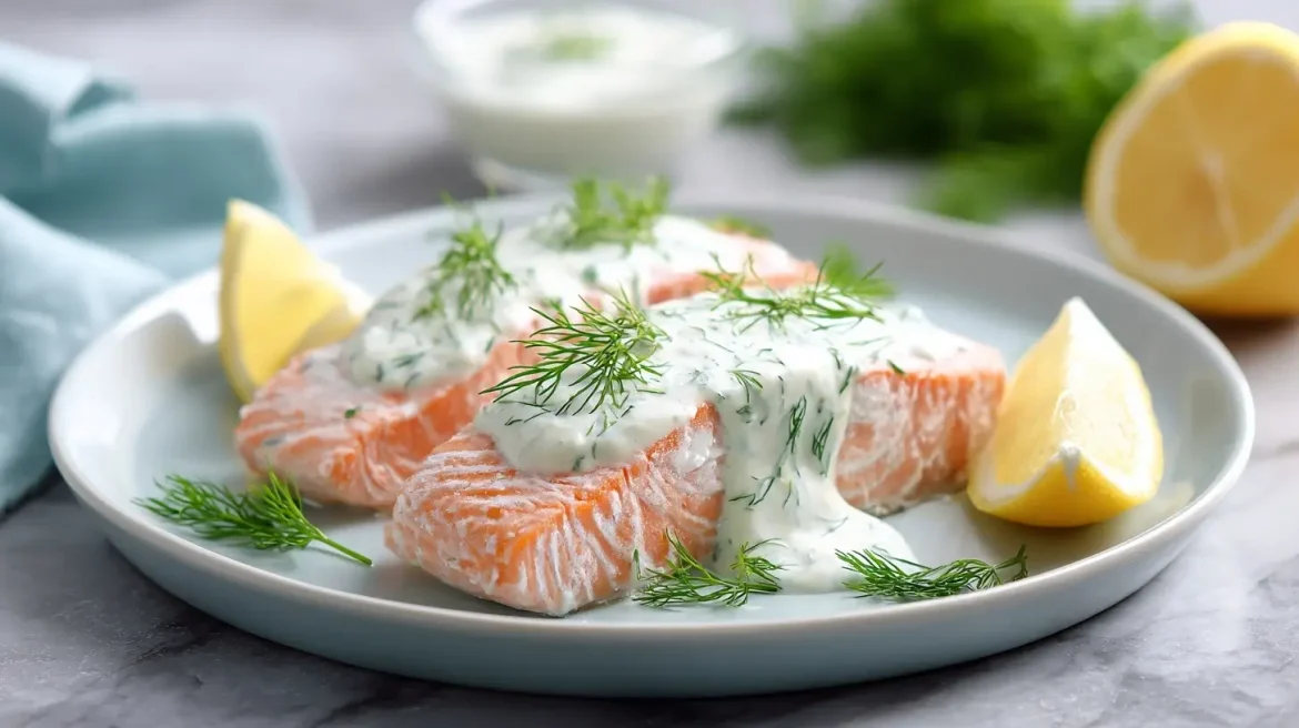 Mehevä lohi ja tuore tillikastike airfryerissa, täydellinen yhdistelmä makuja.