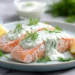 Mehevä lohi ja tuore tillikastike airfryerissa, täydellinen yhdistelmä makuja.