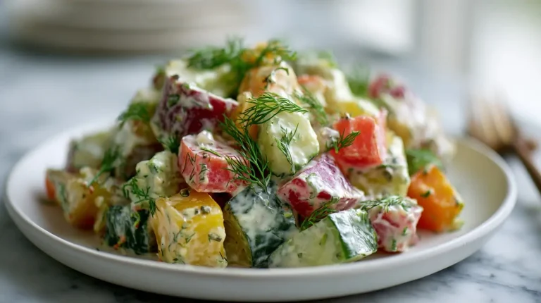 Ravitseva tilli-perunasalaatti airfryerissa valmistettuna, herkullinen väri ja maku.