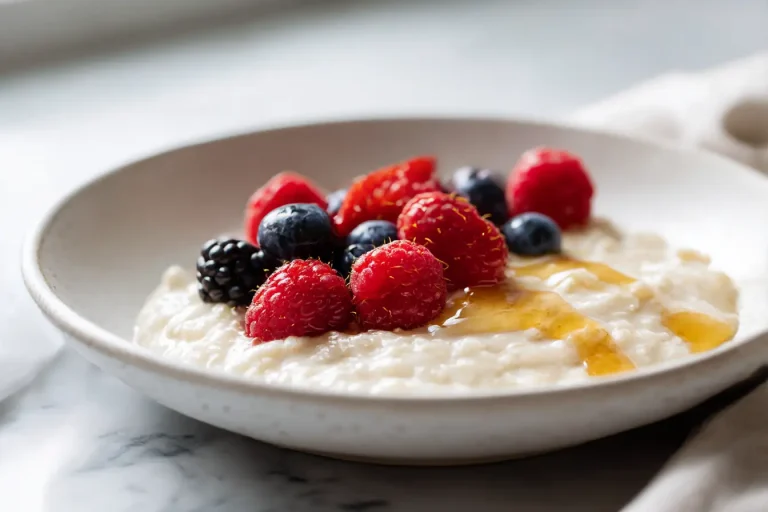 Ihana vispipuuro airfryerissa, kauniin vaaleanpunainen väri ja pehmeä koostumus