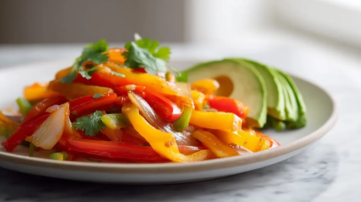 Herkkulliset kasvisfajitas airfryerissa, täynnä makua ja väriä.