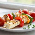 Rapeat halloumi-vartaat airfryerissa, täynnä makua ja väriä
