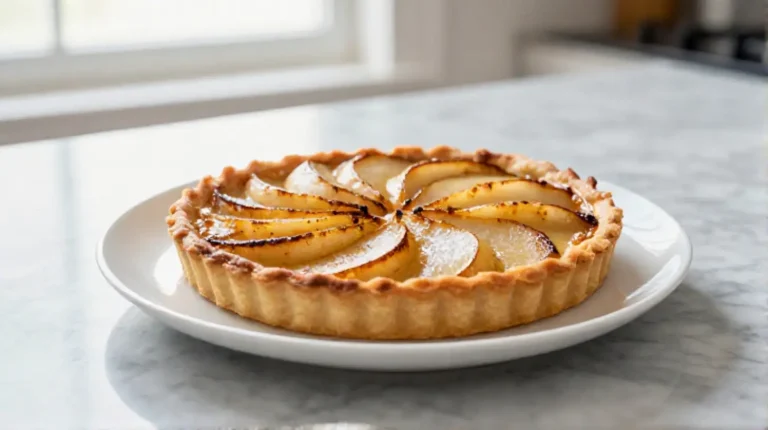 Täyteläinen päärynäpiirakka airfryerissa, jossa pehmeä täyte ja rapea pohja