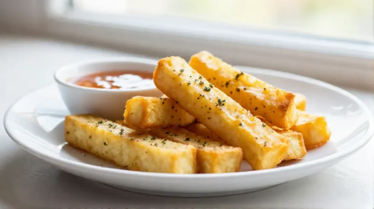 Rapeat tofu-ranskalaiset airfryerissa, kultainen pinta ja herkullinen maku.