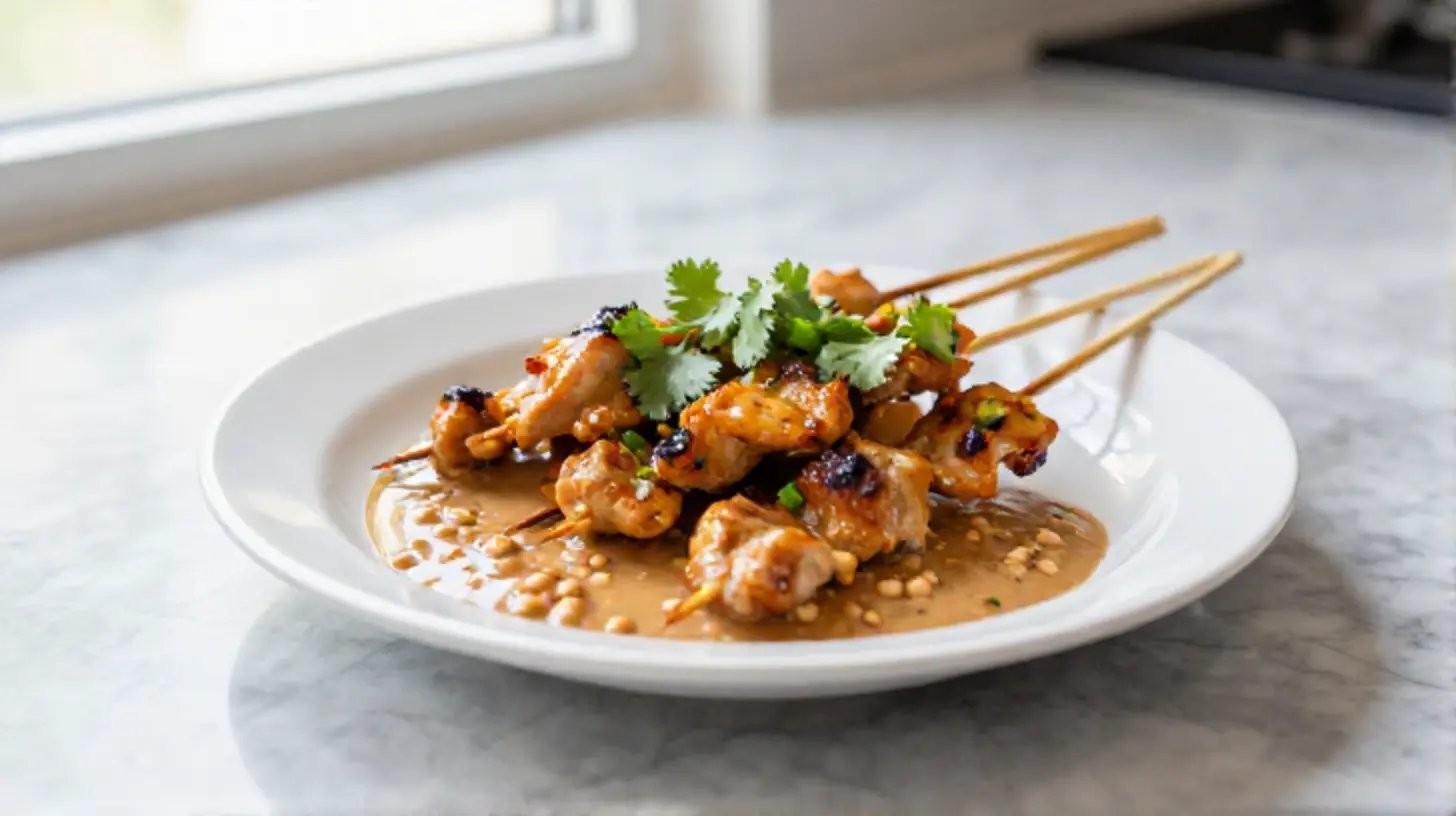 Maukas satay-tahna airfryerissa, täydellinen herkku grillijuhlille.