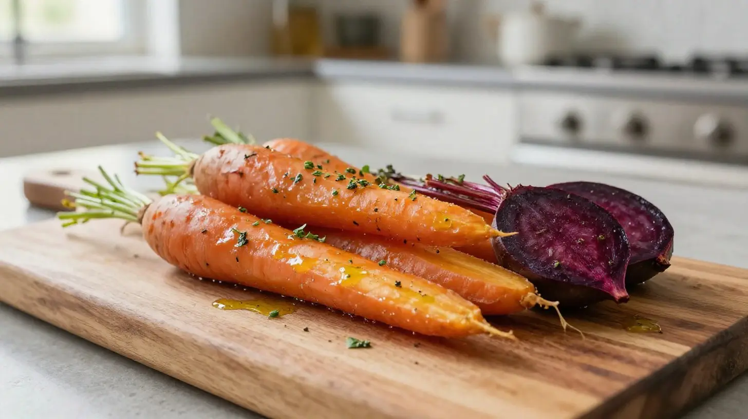 Herkkullinen Airfryer juurespaistos, jossa on runsaasti väriä ja makua.