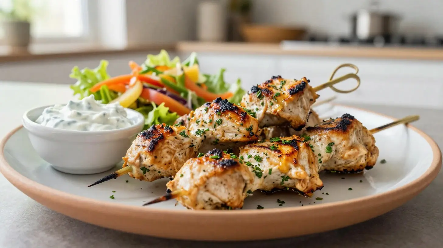 Maukas kana souvlaki airfryerilla valmistettuna, täydellinen grillimaku.