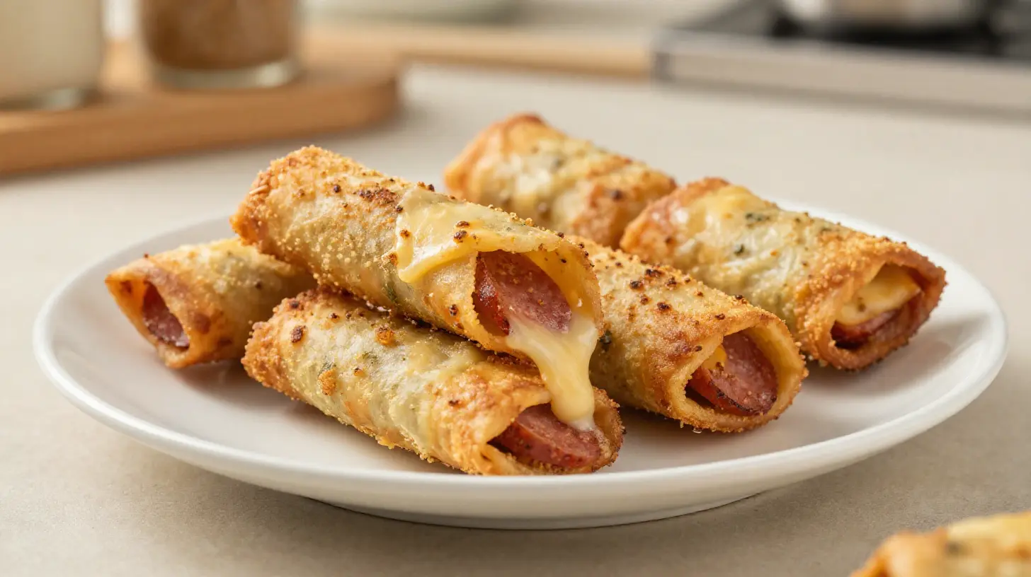 Herkkulliset airfryer-pizza-rullat, rapeat ja täynnä makua.